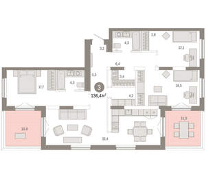 3-к квартира, вторичка, 136м2, 17/17 этаж