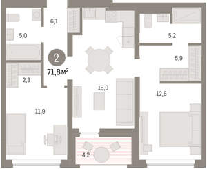 2-к квартира, вторичка, 72м2, 6/8 этаж