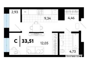 1-к квартира, строящийся дом, 34м2, 19/20 этаж