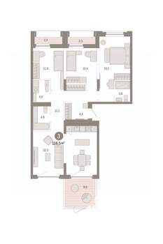 3-к квартира, вторичка, 116м2, 2/9 этаж