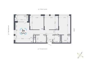 3-к квартира, вторичка, 72м2, 12/16 этаж