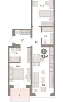 2-к квартира, вторичка, 72м2, 2/11 этаж