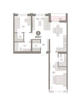 2-к квартира, вторичка, 87м2, 9/9 этаж