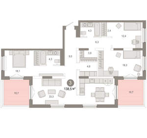 3-к квартира, вторичка, 139м2, 17/17 этаж