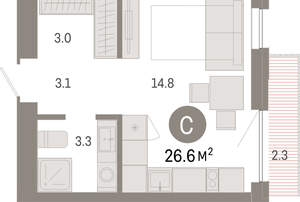 Студия квартира, вторичка, 27м2, 3/8 этаж