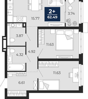 2-к квартира, вторичка, 61м2, 1/20 этаж