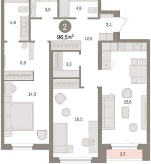 2-к квартира, вторичка, 97м2, 2/16 этаж