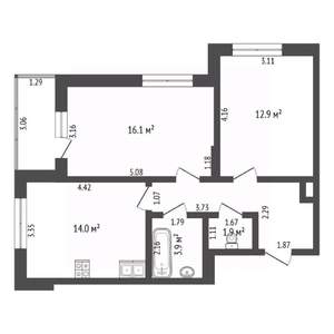 2-к квартира, вторичка, 57м2, 5/7 этаж