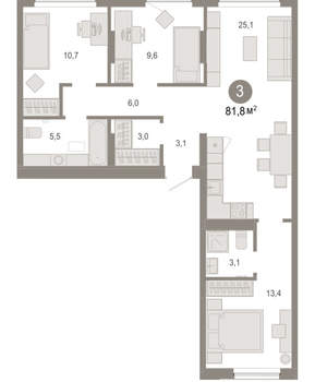 3-к квартира, вторичка, 82м2, 3/17 этаж