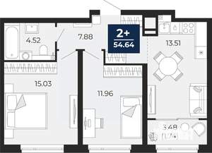 2-к квартира, вторичка, 55м2, 3/22 этаж
