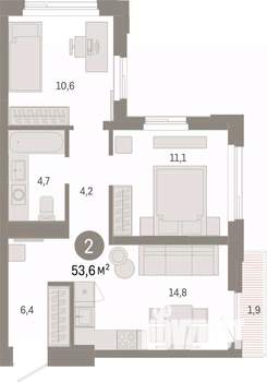 2-к квартира, вторичка, 54м2, 19/25 этаж