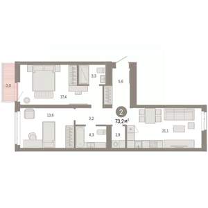 2-к квартира, вторичка, 73м2, 5/7 этаж