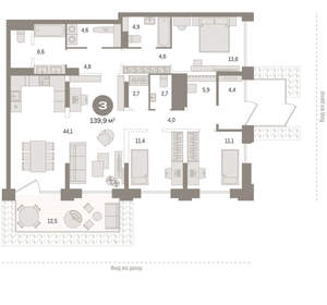 3-к квартира, вторичка, 140м2, 1/25 этаж