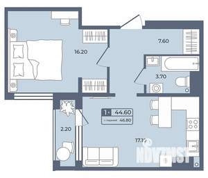1-к квартира, вторичка, 45м2, 7/15 этаж