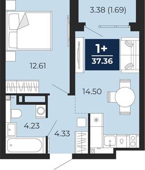 1-к квартира, вторичка, 36м2, 12/21 этаж