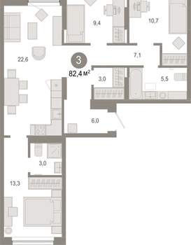 3-к квартира, вторичка, 82м2, 2/17 этаж