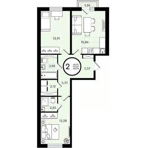 2-к квартира, вторичка, 63м2, 1/4 этаж