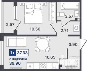 1-к квартира, строящийся дом, 37м2, 2/8 этаж