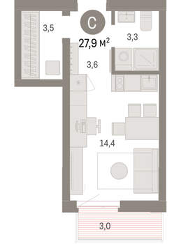 Студия квартира, вторичка, 28м2, 4/25 этаж