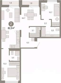 2-к квартира, вторичка, 82м2, 3/9 этаж