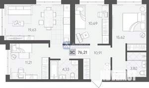 3-к квартира, вторичка, 76м2, 7/17 этаж