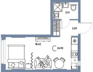Студия квартира, вторичка, 25м2, 5/25 этаж