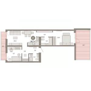 2-к квартира, вторичка, 91м2, 2/7 этаж