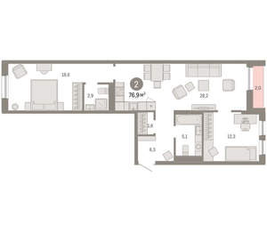 2-к квартира, вторичка, 77м2, 10/17 этаж