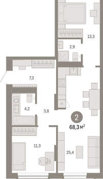 2-к квартира, вторичка, 68м2, 2/17 этаж