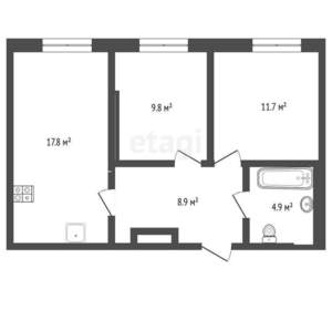 2-к квартира, вторичка, 53м2, 6/16 этаж