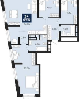 3-к квартира, вторичка, 101м2, 14/24 этаж