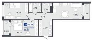2-к квартира, строящийся дом, 64м2, 5/8 этаж