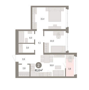 2-к квартира, вторичка, 62м2, 6/9 этаж