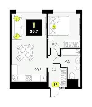 1-к квартира, вторичка, 40м2, 2/17 этаж