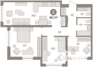 3-к квартира, вторичка, 81м2, 2/7 этаж
