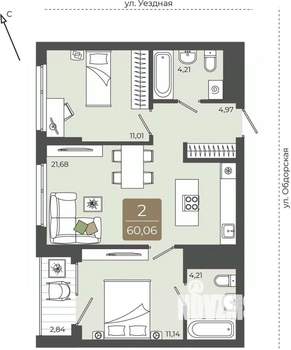 2-к квартира, вторичка, 60м2, 12/15 этаж