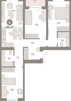3-к квартира, вторичка, 93м2, 5/11 этаж