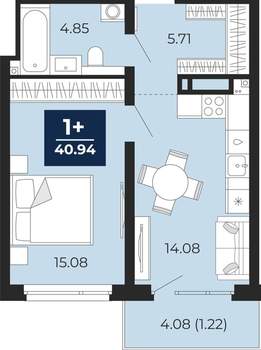 1-к квартира, вторичка, 40м2, 4/21 этаж