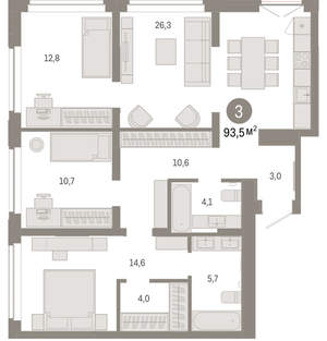 3-к квартира, вторичка, 93м2, 11/16 этаж