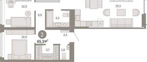 2-к квартира, вторичка, 65м2, 3/16 этаж