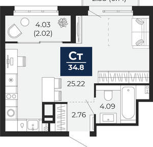 Студия квартира, вторичка, 38м2, 15/22 этаж
