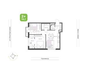 2-к квартира, вторичка, 56м2, 16/24 этаж