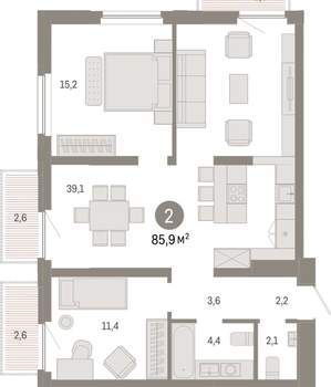 2-к квартира, вторичка, 86м2, 13/16 этаж