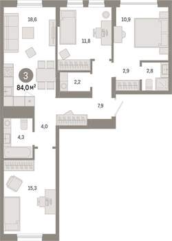 3-к квартира, вторичка, 84м2, 3/17 этаж