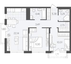 2-к квартира, вторичка, 66м2, 3/9 этаж