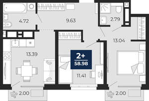 2-к квартира, вторичка, 56м2, 9/24 этаж