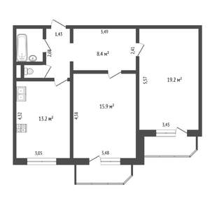 2-к квартира, вторичка, 64м2, 6/9 этаж