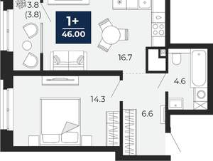 1-к квартира, вторичка, 46м2, 5/16 этаж