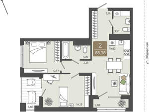 2-к квартира, вторичка, 68м2, 3/15 этаж