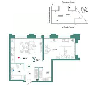 2-к квартира, вторичка, 54м2, 23/31 этаж